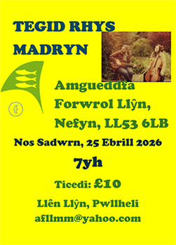Poster Cyngerdd Tegid Rhys - Nos Sadwrn, 21 Mawrth 2026 am 7:00yh