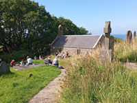 Lunch in the churchyard at Pistyll